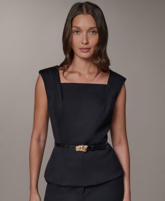 Donna Karan New York Women's Square Neck Belted Sleeveless Top