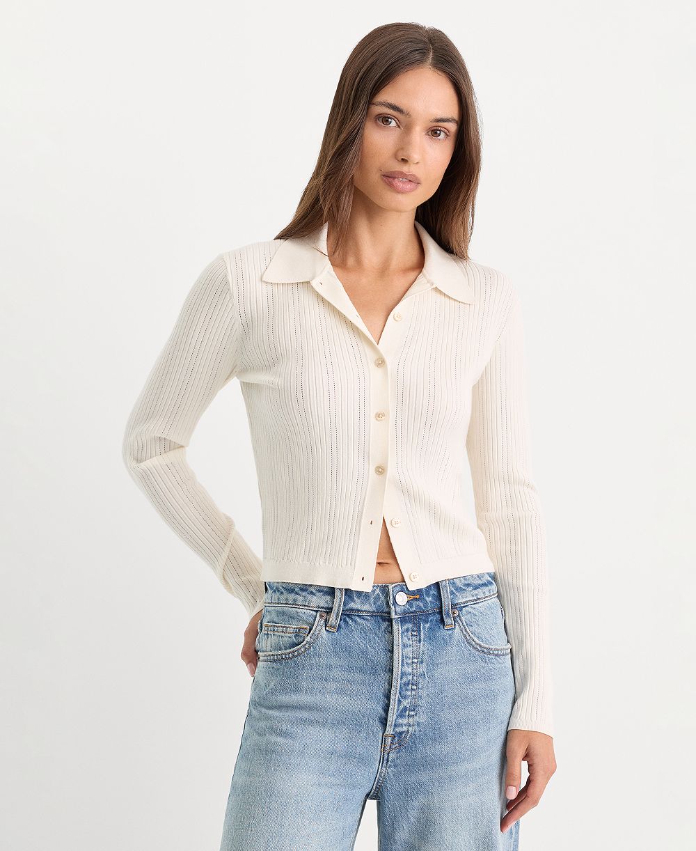 Good American Women's Long-Sleeve Collared Cardigan