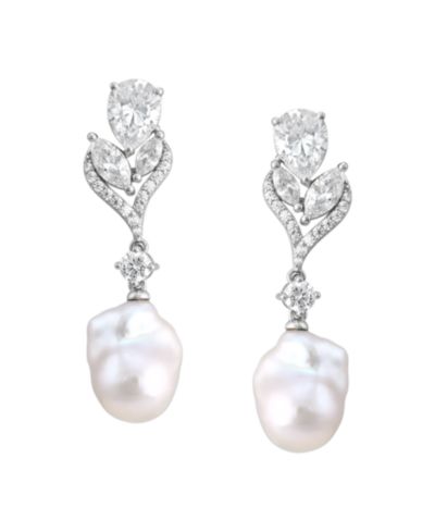 Arabella Baroque Cultured Freshwater Pearl (11-12mm) & White Cubic Zirconia (6-3/8 ct. t.w.) Drop Earrings in Sterling Silver