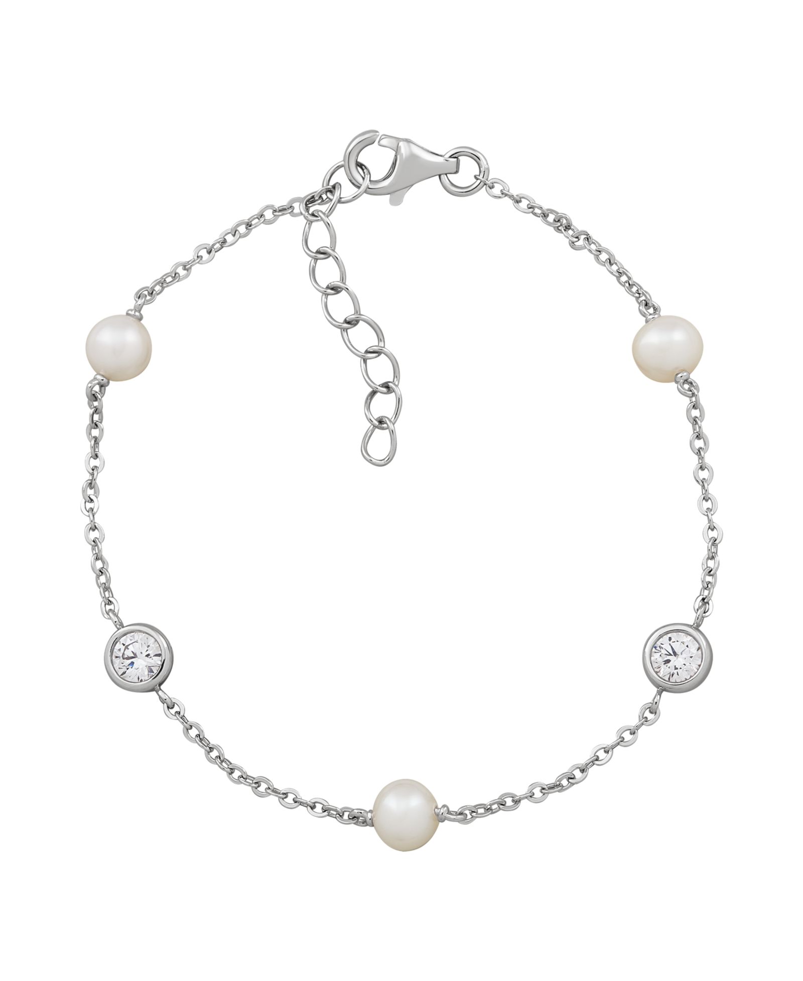 Arabella's Cultured Freshwater Pearl (5-5.5mm) and Cubic Zirconia (9/10 ct. t.w.) Bracelet in Sterling Silver (Also available in White Cubic Zirconia)