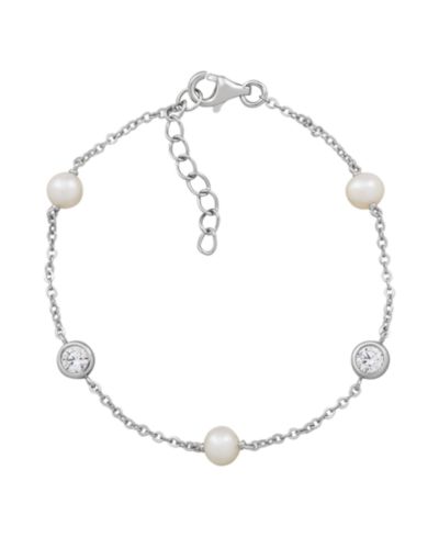 Arabella's Cultured Freshwater Pearl (5-5.5mm) and Cubic Zirconia (9/10 ct. t.w.) Bracelet in Sterling Silver (Also available in White Cubic Zirconia)