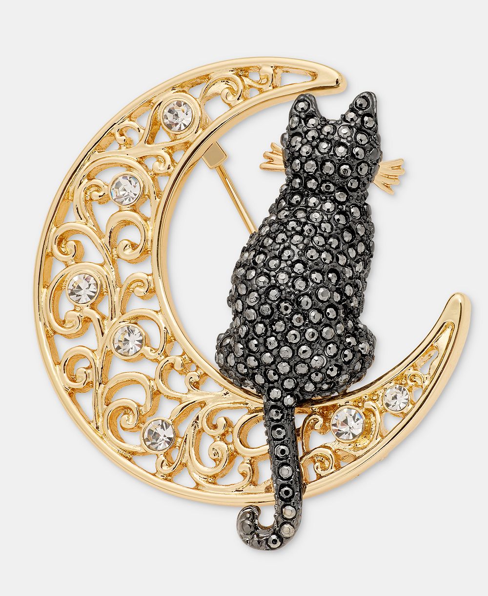 Значок Anne Klein Pavé Cat Filigree Moon