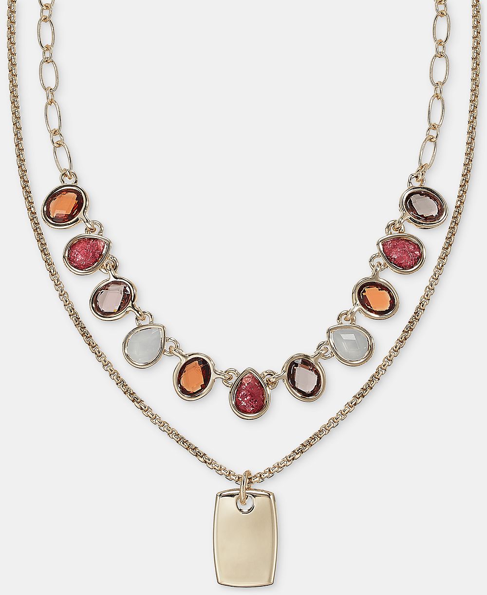 Ожерелье с многослойным кулоном Anne Klein Stone & Dog Tag, 16" + 3" extender