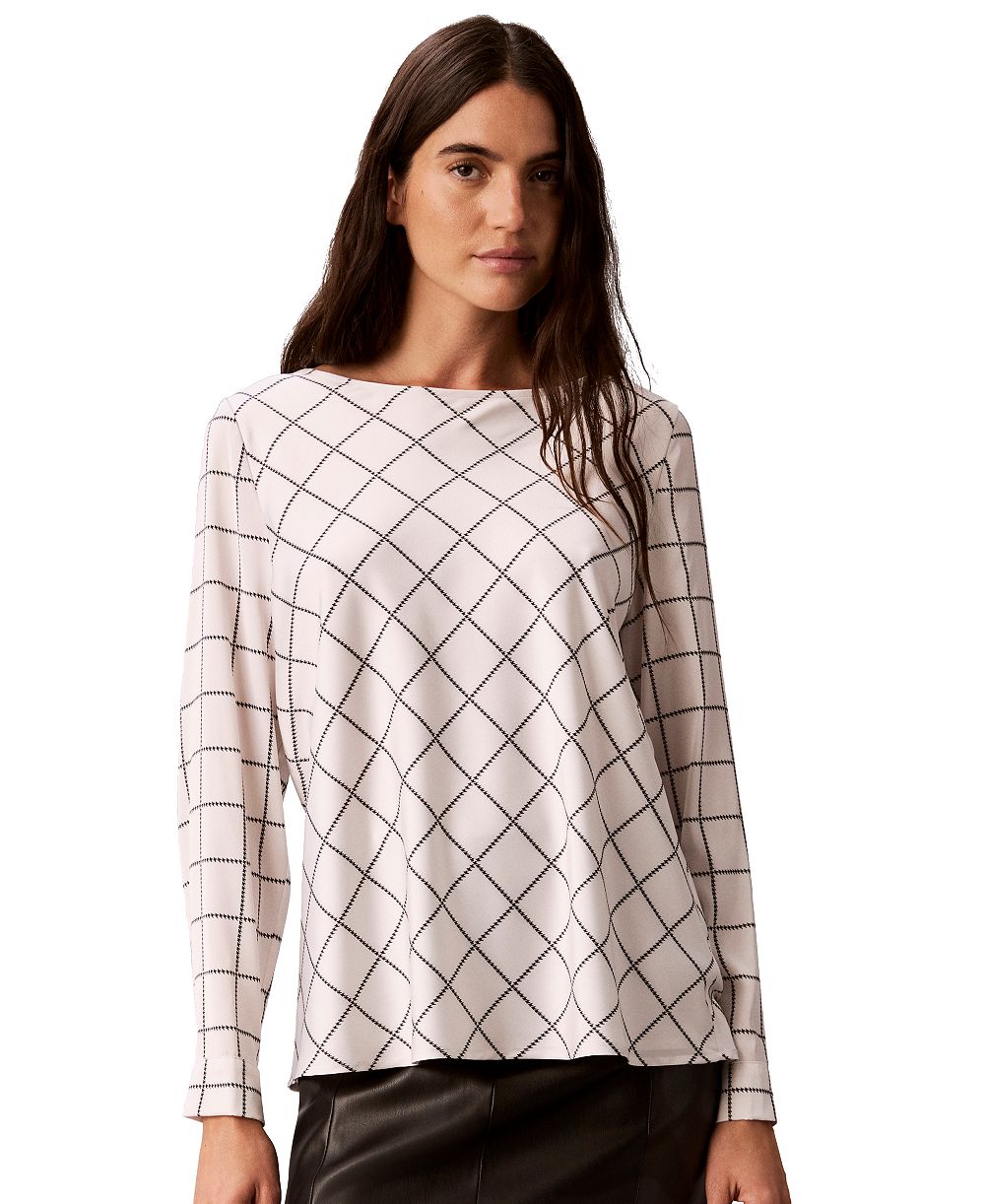 Calvin Klein Women's Plaid Long-Sleeve Cowl-Back Blouse