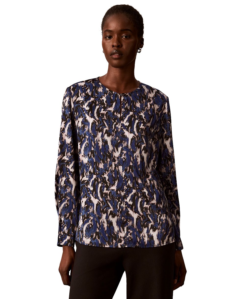 Calvin Klein Women's Button-Front Long-Sleeve Crewneck Blouse