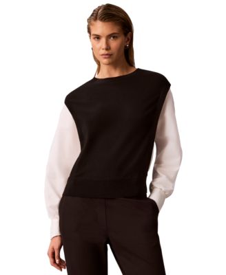 Calvin Klein Женский свитер с длинными рукавами и цветными вставками, Crewneck