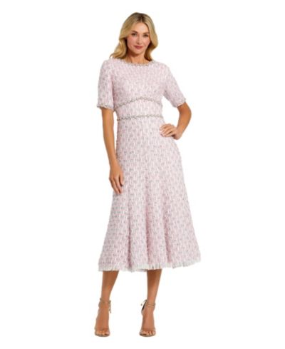Миди-платье Mac Duggal Beaded Trim Boucle с коротким рукавом