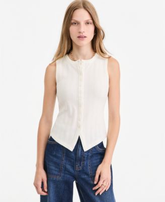 On 34th Women's Pointelle-Rib Button-Front Tank, Created for Macy's