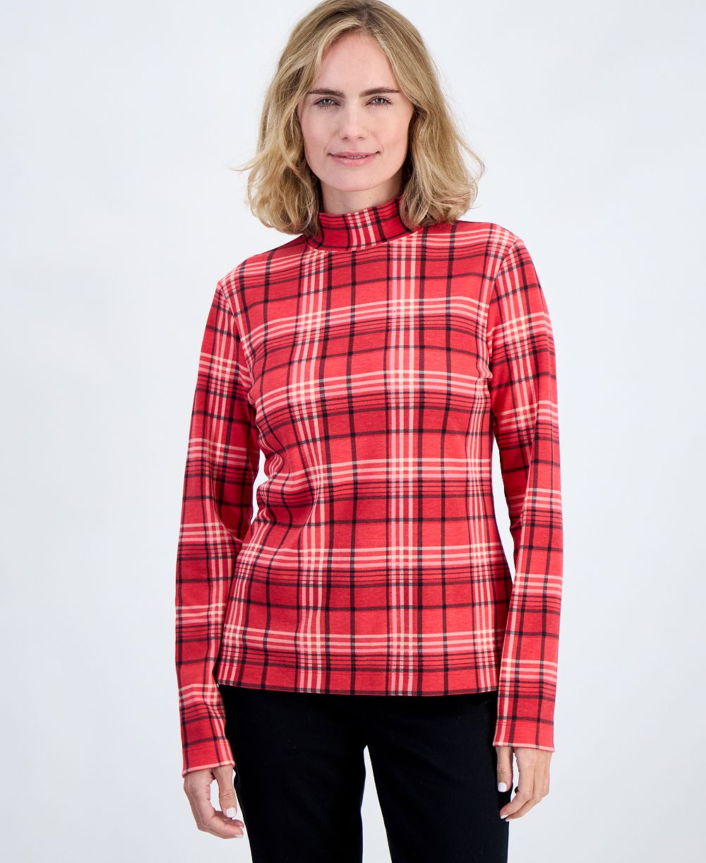 Style & Co Petite Printed Mock-Neck Long-Sleeve Tee, Macy's Exclusive
