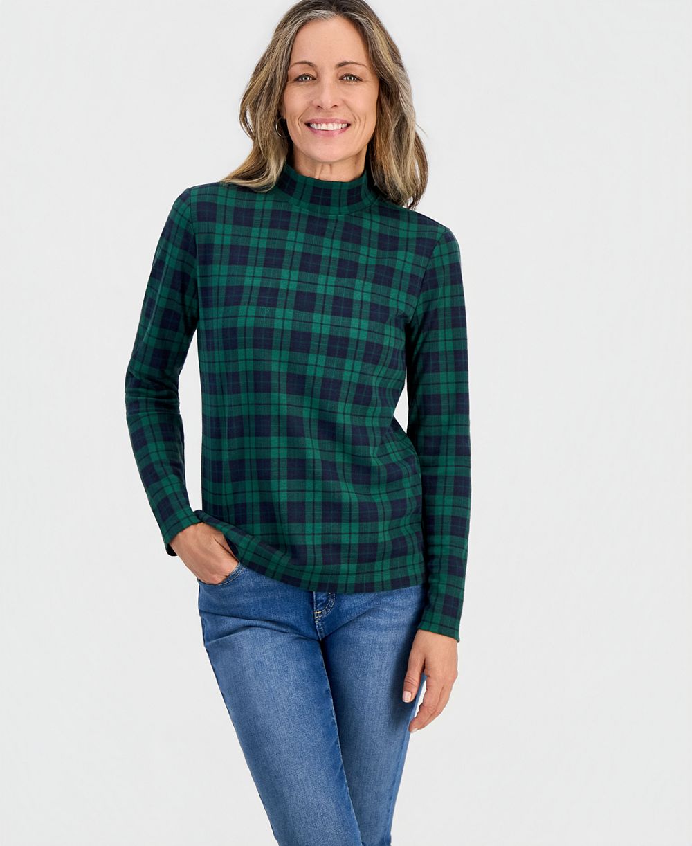 Style & Co Petite Printed Mock-Neck Long-Sleeve Tee, Macy's Exclusive
