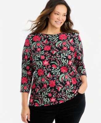 Style & Co Plus Size Printed 3/4 Sleeve Boat-Neck Top, Macy's Exclusive