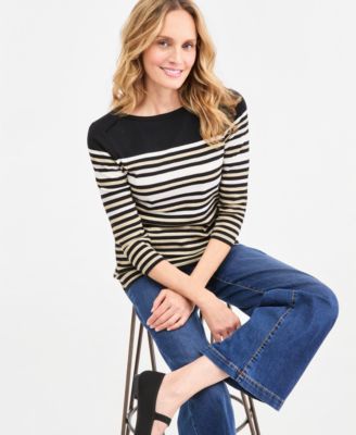 Style & Co Women's Printed Pima Cotton 3/4-Sleeve Boat-Neck Top, Macy's Exclusive