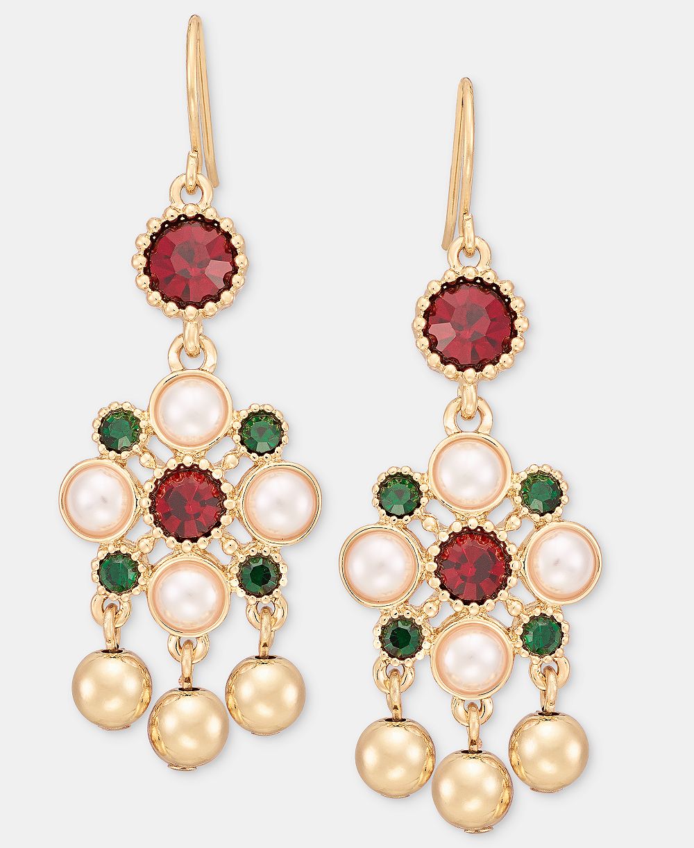 Серьги Holiday Lane Red and Green Stone Leverback