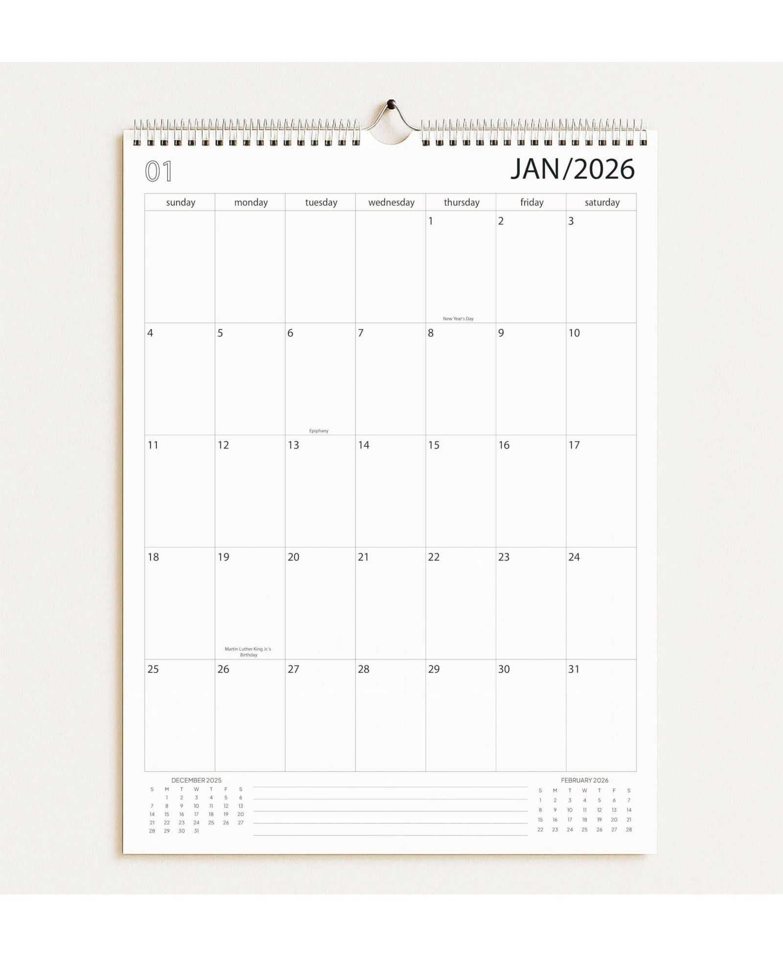 GNUADZ 2026-2027 Wall Calendar Spiral-Bound Thick Paper Includes Hanging Hook Business Style Design