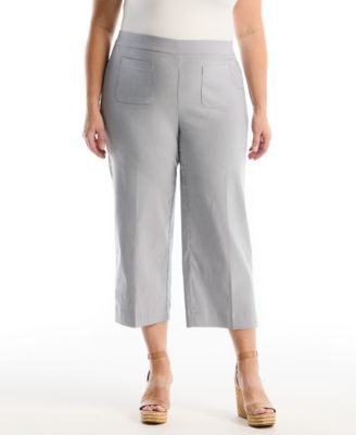 Rafaella Plus Size Striped Patch Pocket Wide-Leg Pant