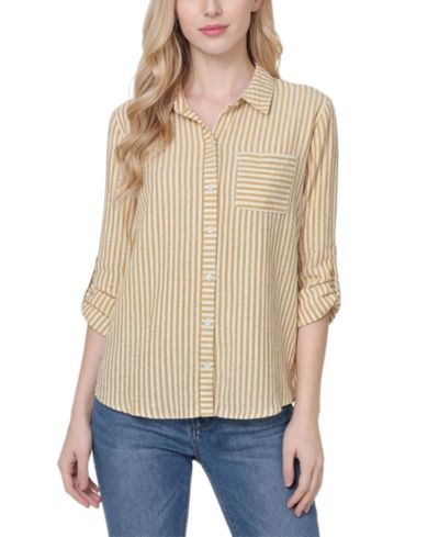 NY Collection Petite 3/4-Sleeve Roll Tab Blouse