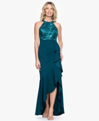 Betsy & Adam Women's Lace Halter Mermaid Gown