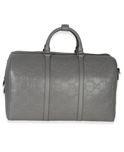 Pre-Owned Gucci Grey Embossed Calfskin GG Tennis Medium Duffle Bag