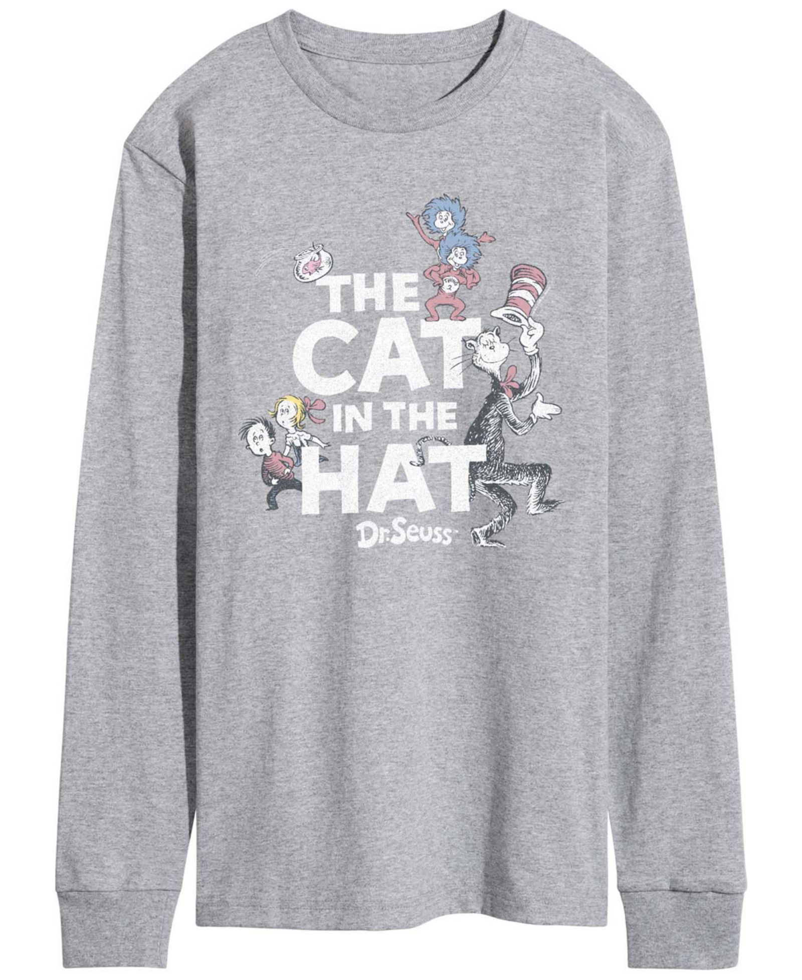 AIRWAVES Men's Dr. Seuss Cat In Hat and Things Vintage Faded Long-Sleeve Graphic T-Shirt