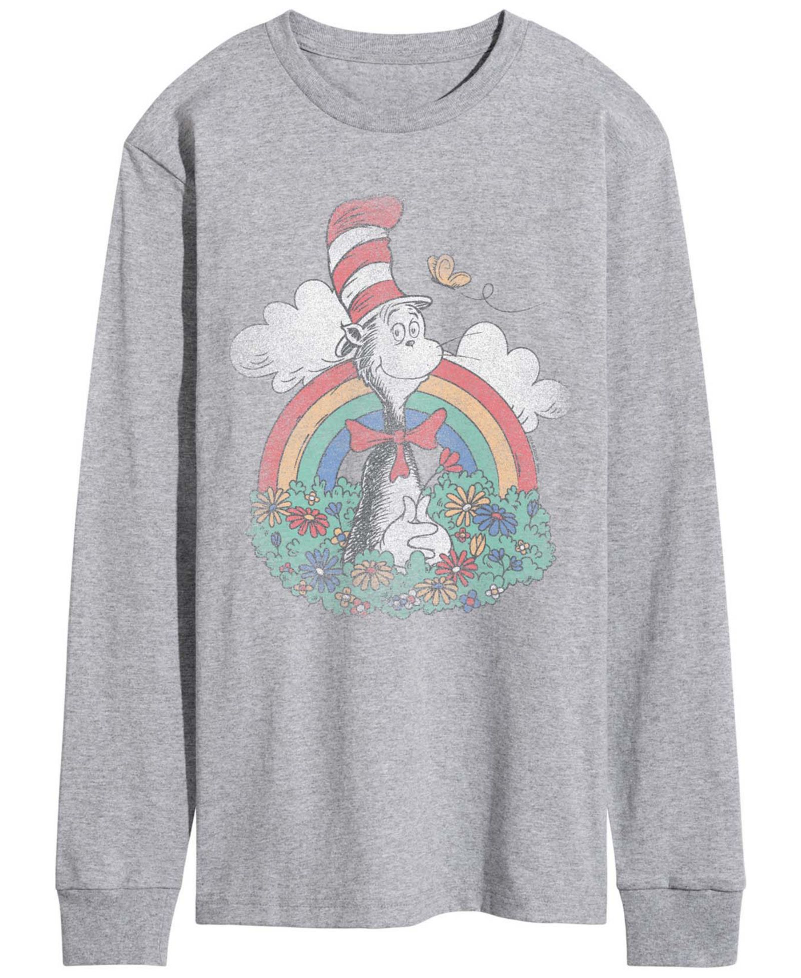 AIRWAVES Men's Dr. Seuss Cat In The Hat Spring Vintage Faded Long-Sleeve Graphic T-Shirt
