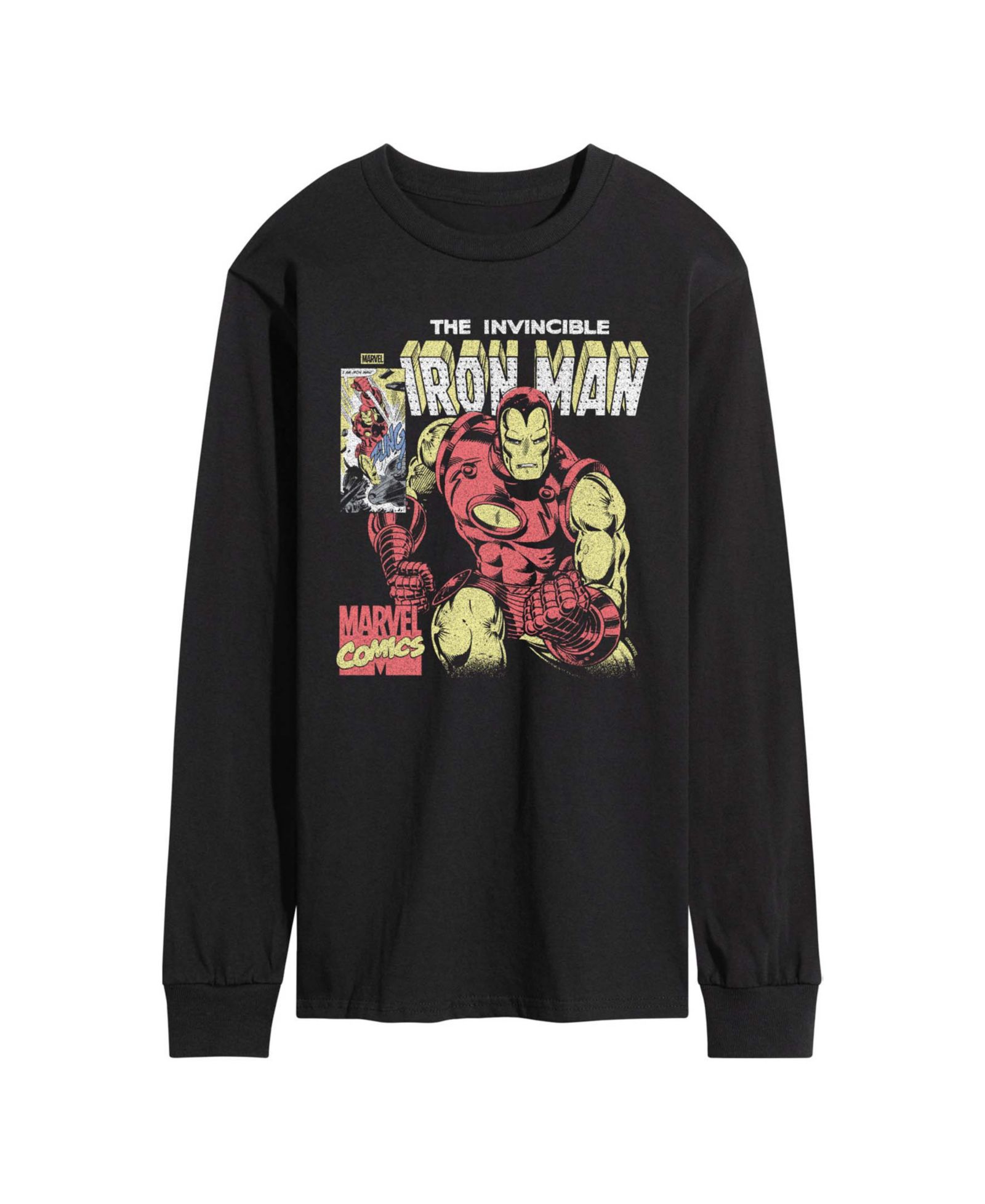 AIRWAVES Men's Iron Man Vintage Faded Comic Long-Sleeve Graphic T-Shirt