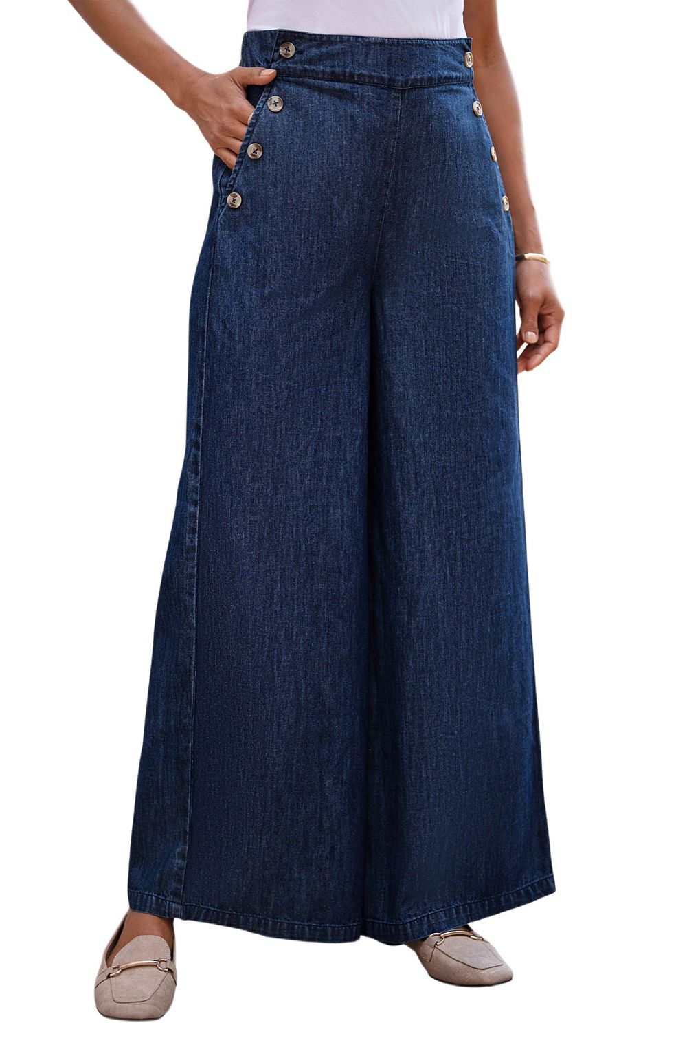 Yumi Women's Chambray Wide Leg Trousers