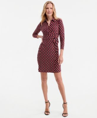 Anne Klein Petite Printed Faux-Wrap Tie-Waist Dress