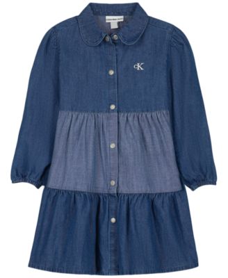 Платье Calvin Klein Toddler Girls' 2T-6X в воротничке из денима с пуговицами