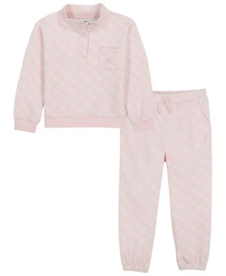 Calvin Klein Girls' 2T-6X Mock-Neck Long-Sleeve Sweatshirt and Joggers, 2-Piece Set
