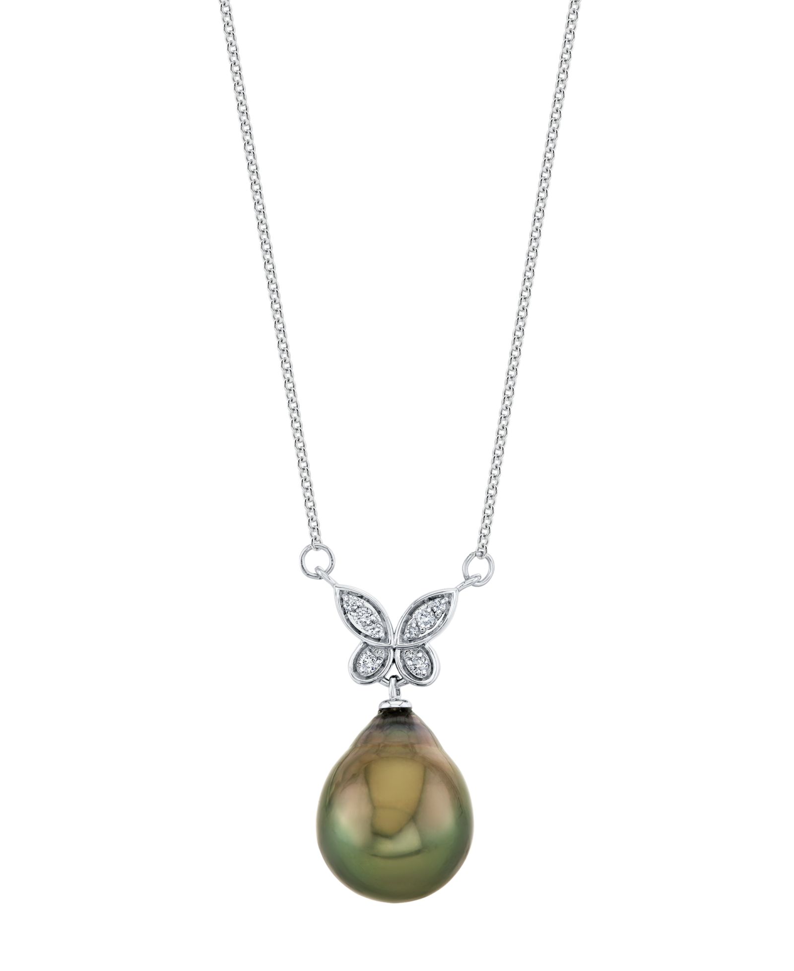 Macy's ожерелье с жемчугом Tahitian и бриллиантами 14k White Gold