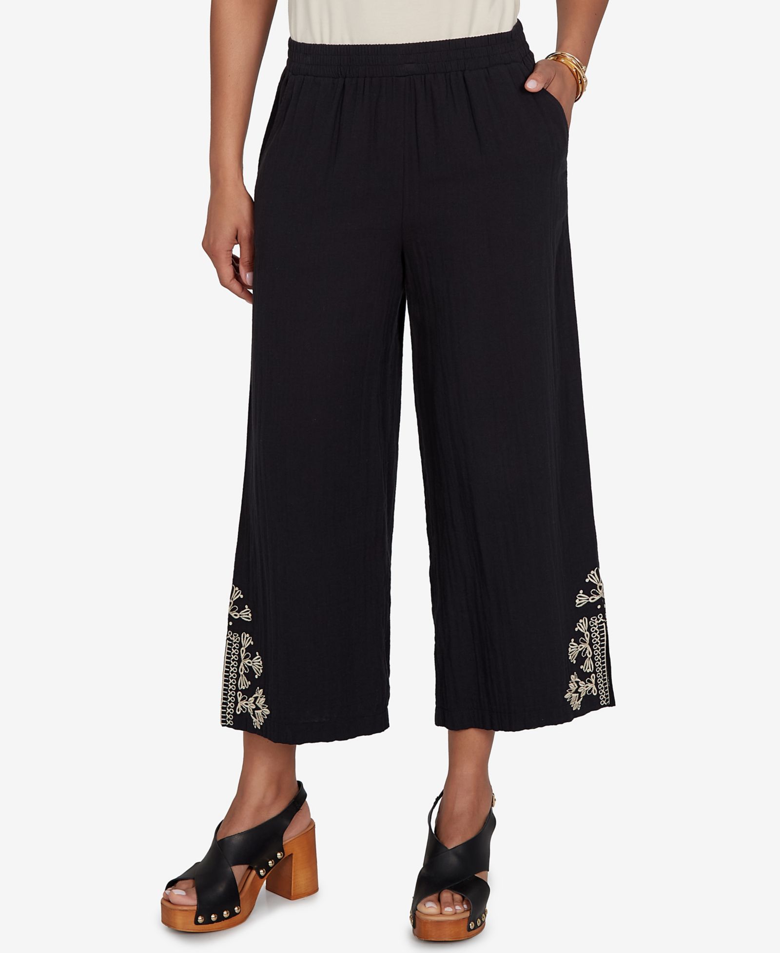 Брюки Ruby Rd. Petite Embroidered Gauze Relaxed Elastic Waistband