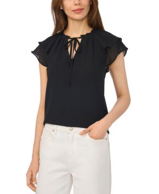 CeCe Women's Flutter-Sleeve Tie-Neck Top