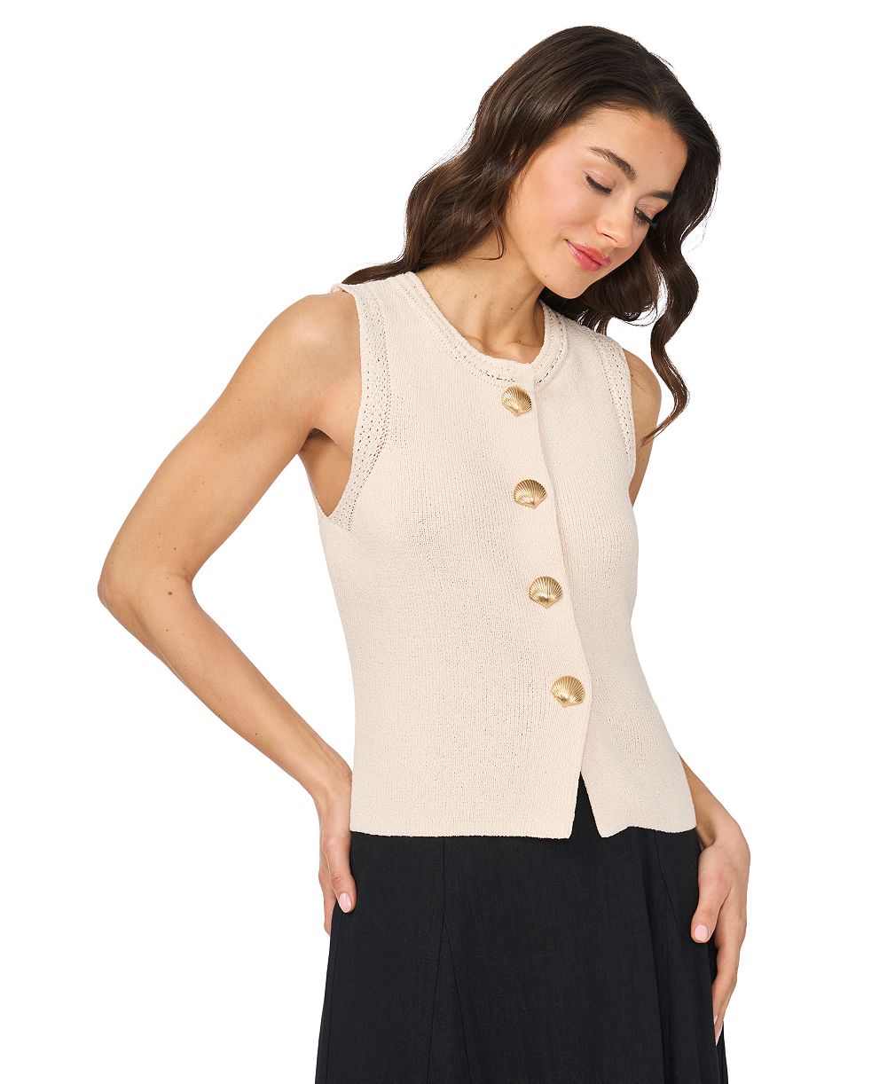 CeCe Women's Crewneck Shell-Button Tank Top