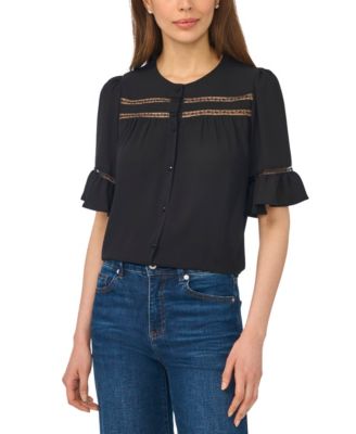 Женский топ CeCe Ruffle-Sleeve Horizontal Lace Insets