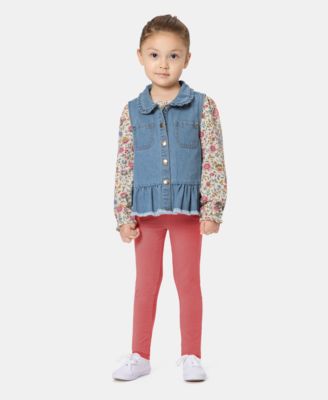 Детский набор Kids Headquarters 3-Piece: джинсовый жилет, топ с длинным рукавом и леггинсы