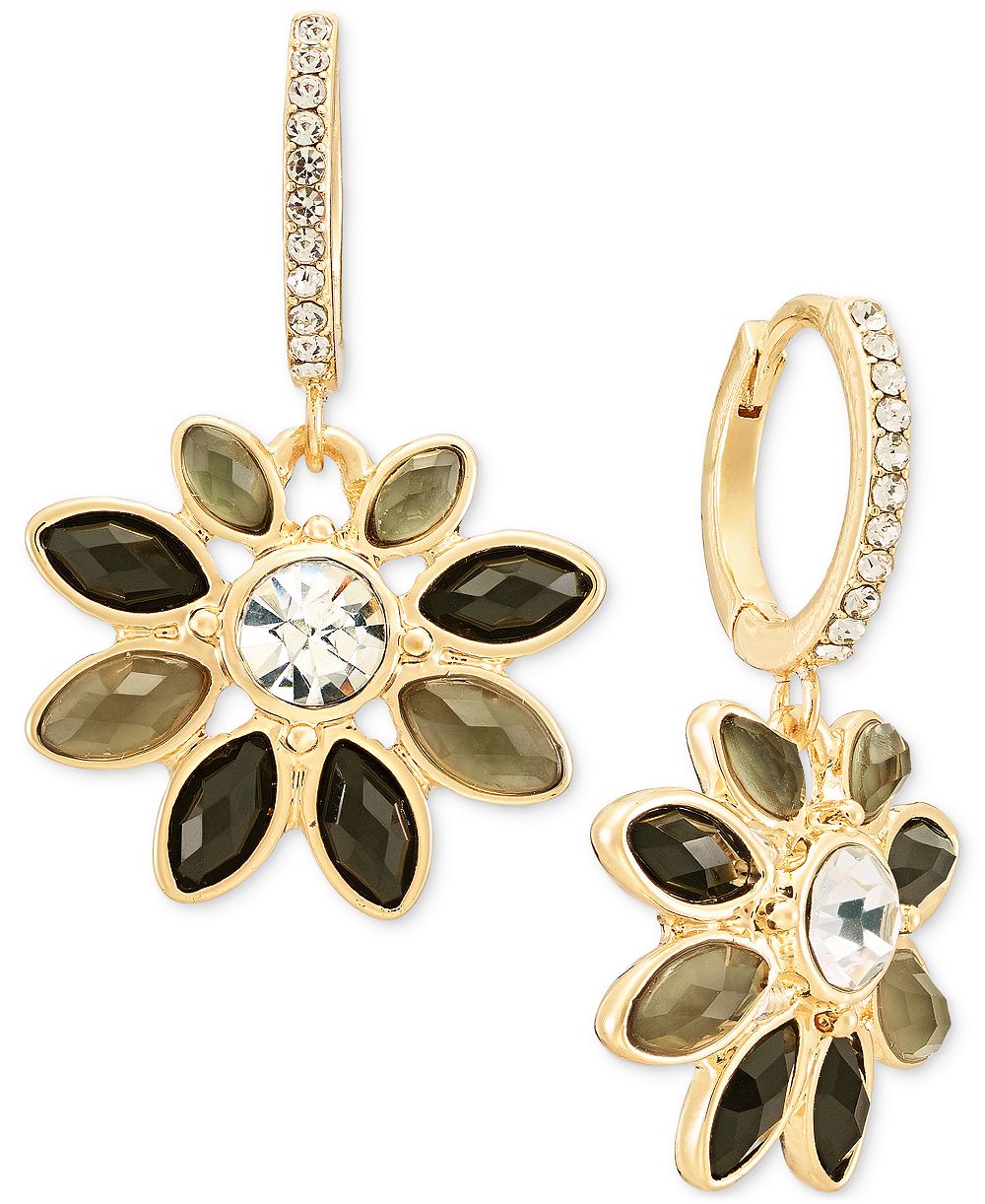 Lonna & Lilly Multi-Stone Floral Pave Hoop Earrings