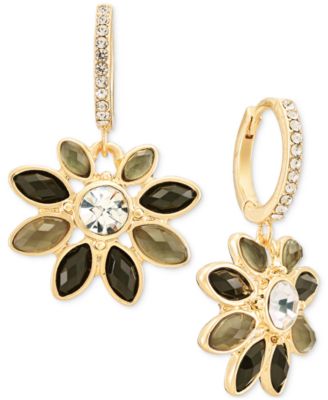 Lonna & Lilly Multi-Stone Floral Pave Hoop Earrings