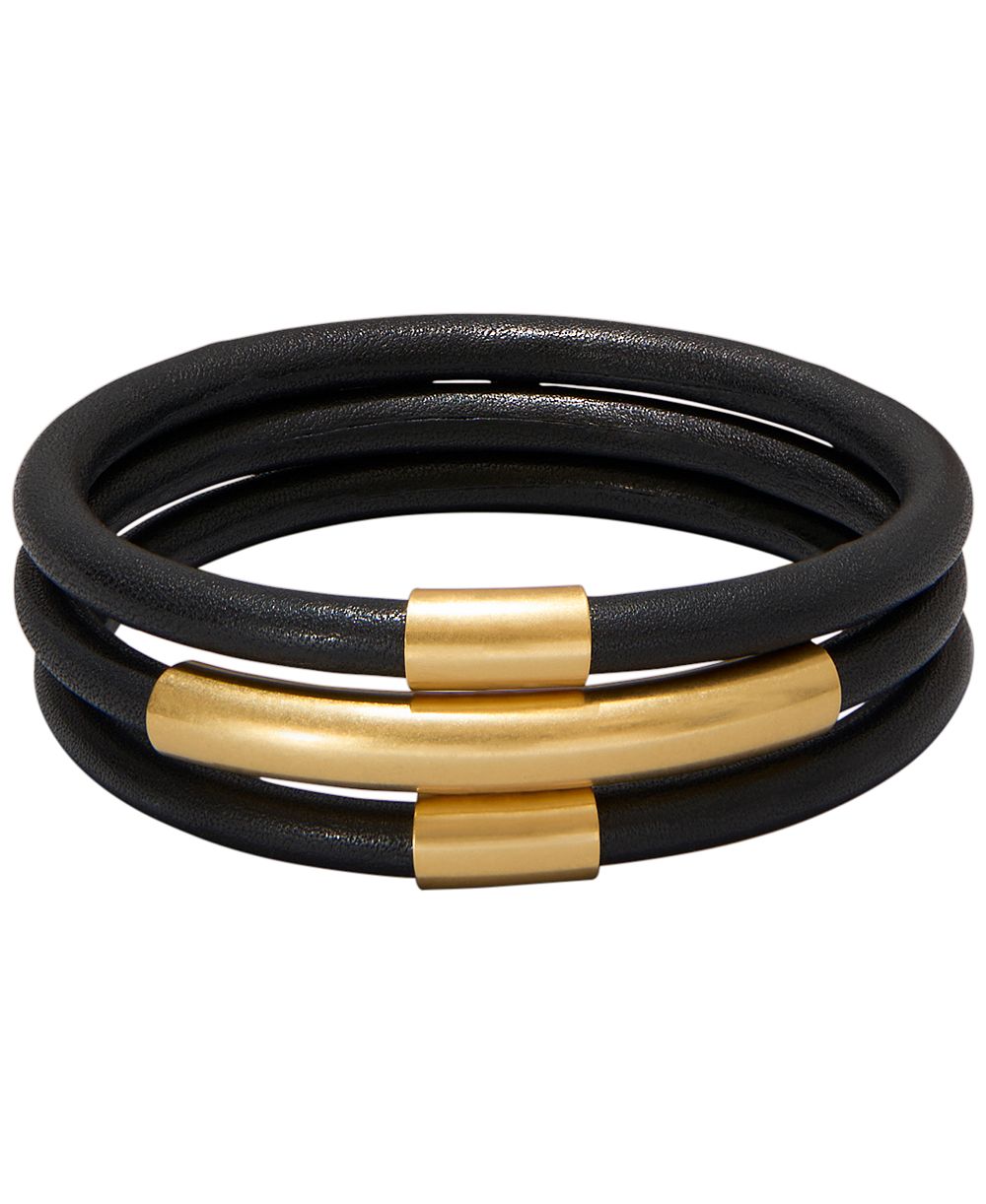 Набор из 3 золотистых браслетов Donna Karan New York из черной кожи