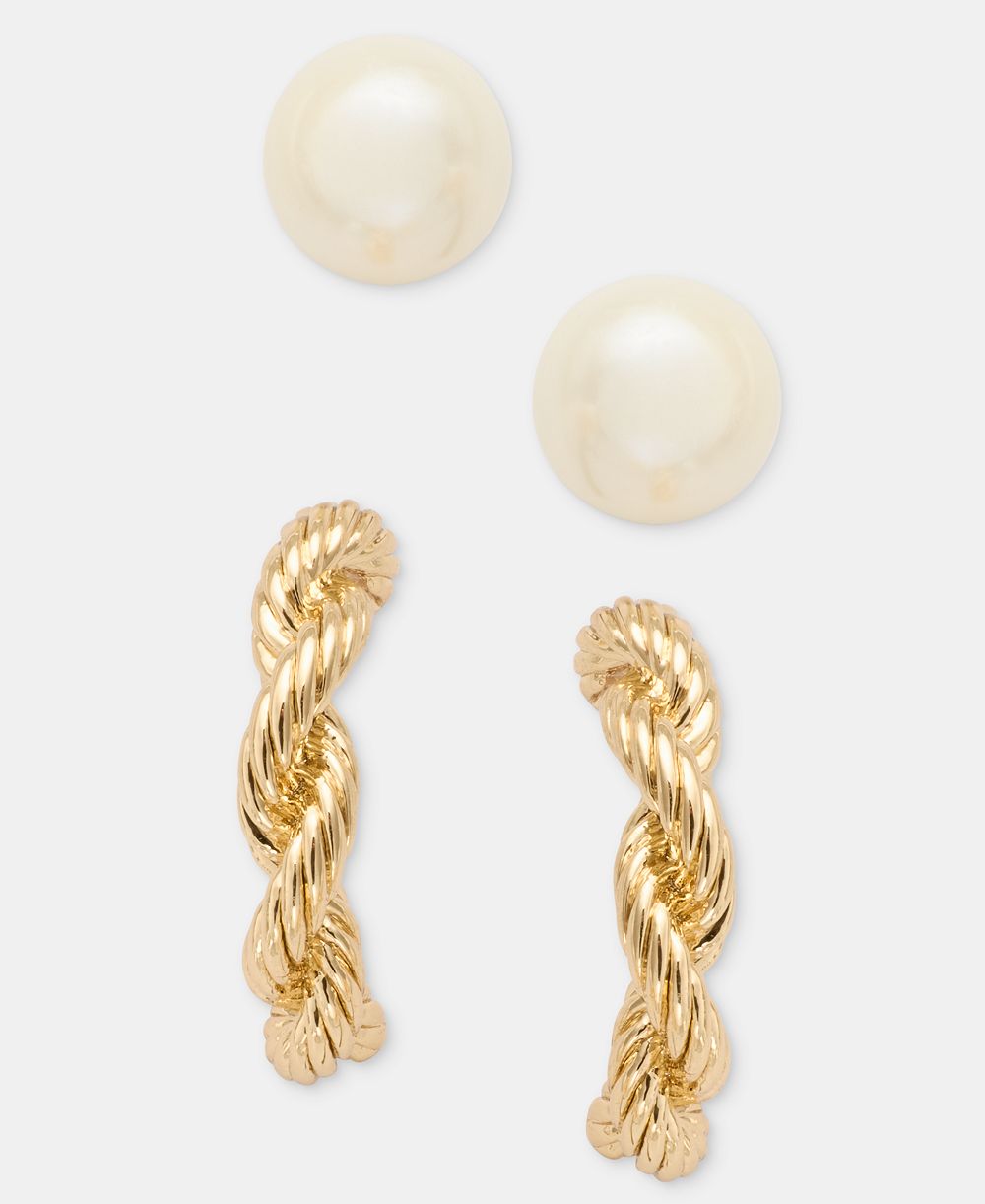 Lauren Ralph Lauren Imitation Pearl Stud & Rope Chain Hoop Earrings, 2-Piece Set