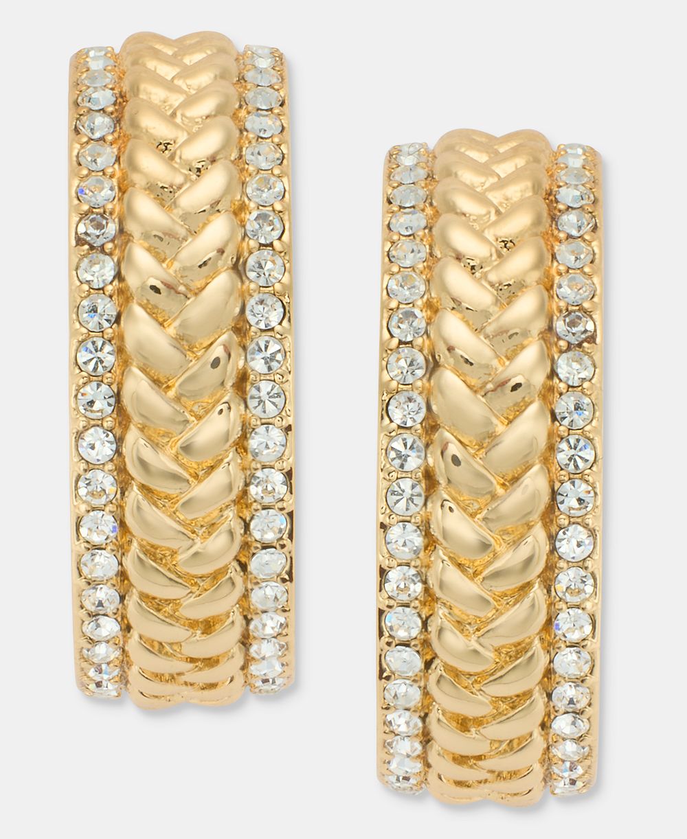 Lauren Ralph Lauren Small Pavé Herringbone Hoop Earrings, 0.86"