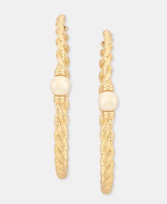 Серьги-кольца Lauren Ralph Lauren с имитацией жемчуга и цепью из веревки