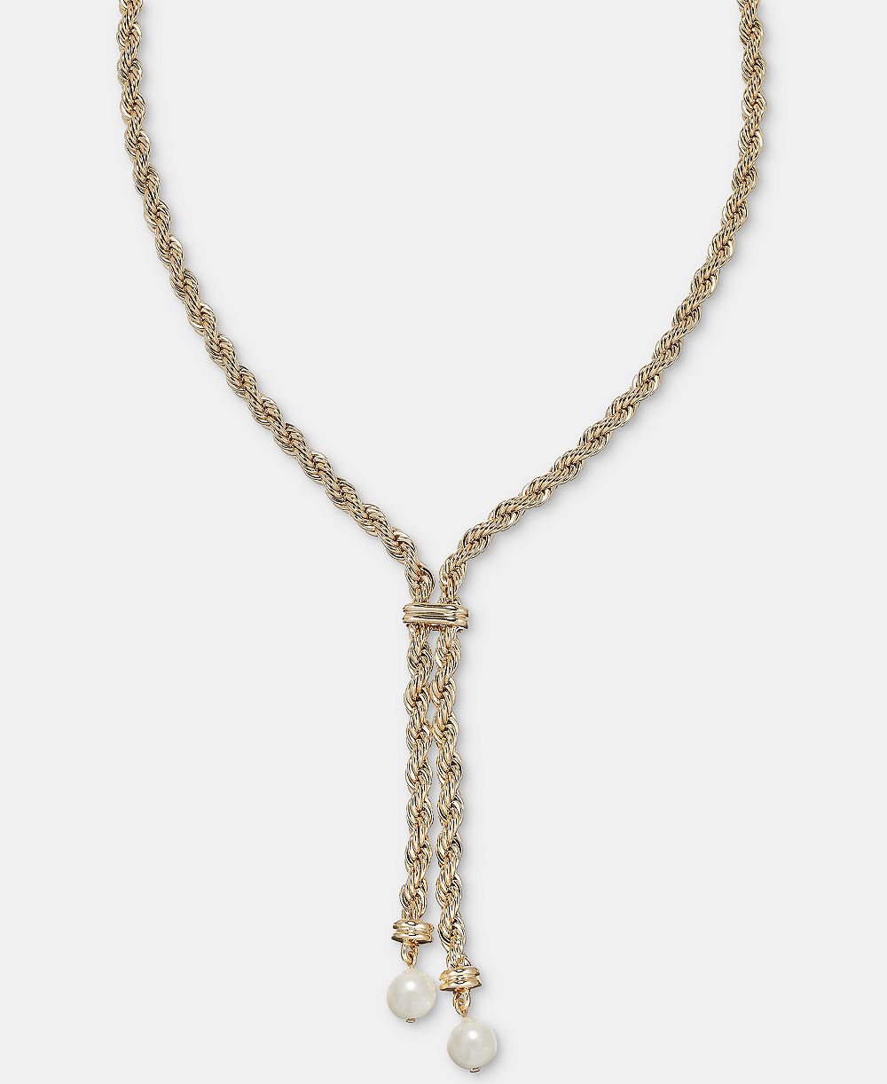 Ожерелье-лариат Lauren Ralph Lauren с имитацией жемчуга и цепью из шнура, 17"