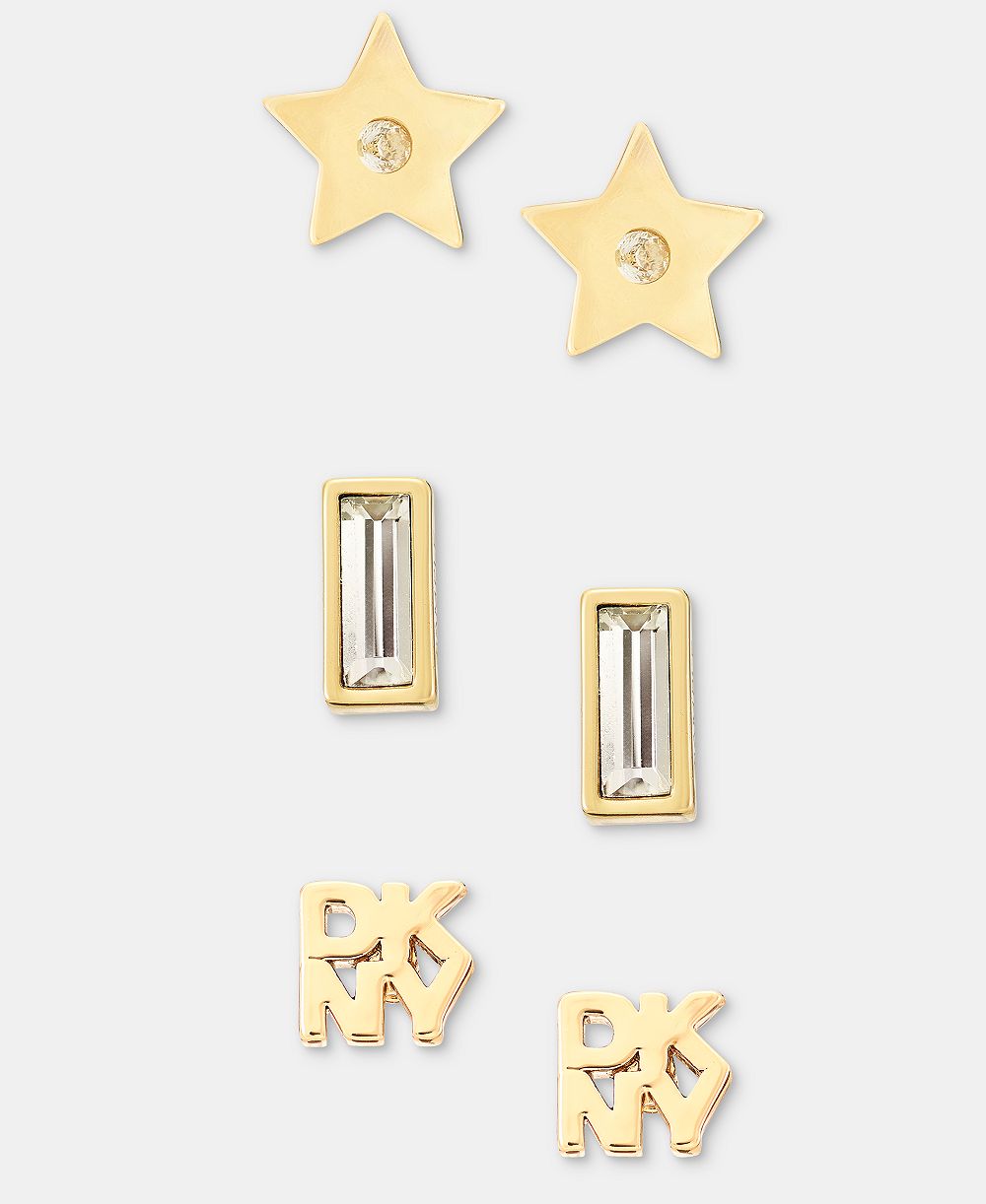 DKNY серьги-гвоздики в виде тройной звезды с кристаллами золотистого цвета