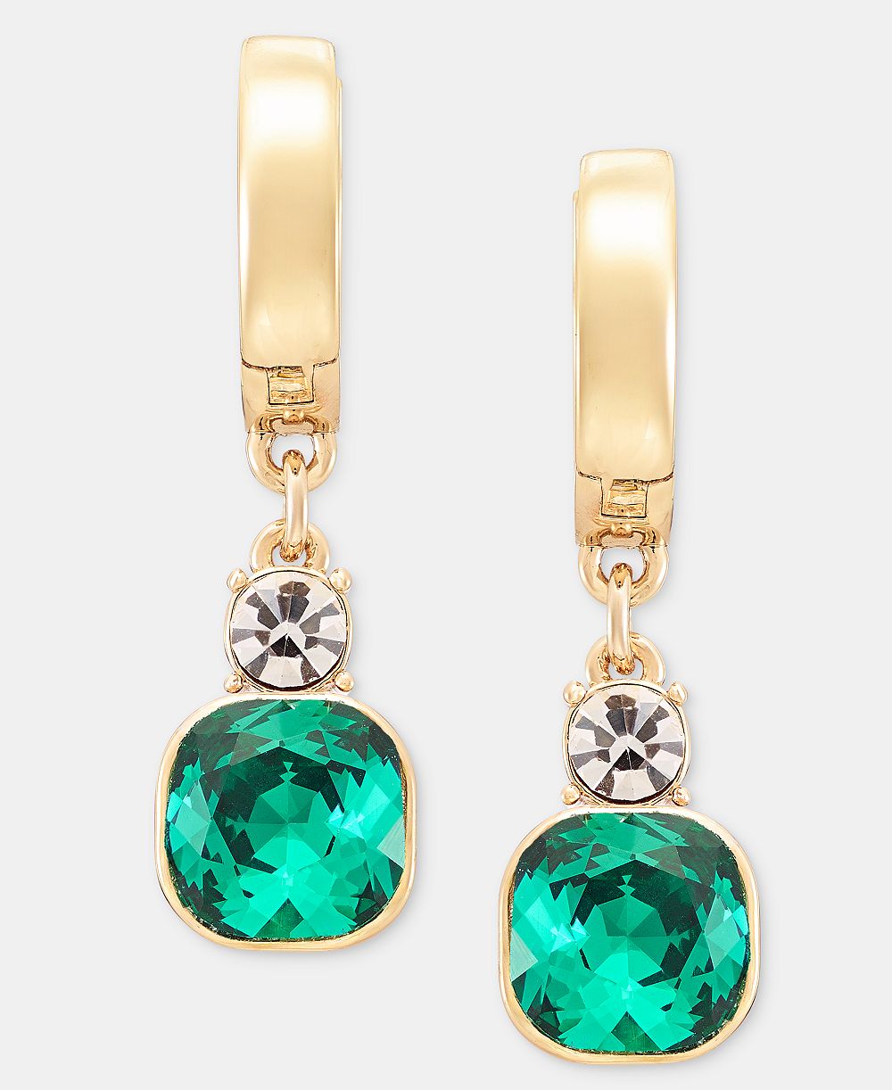 DKNY серьги-кольца с изумрудными кристаллами