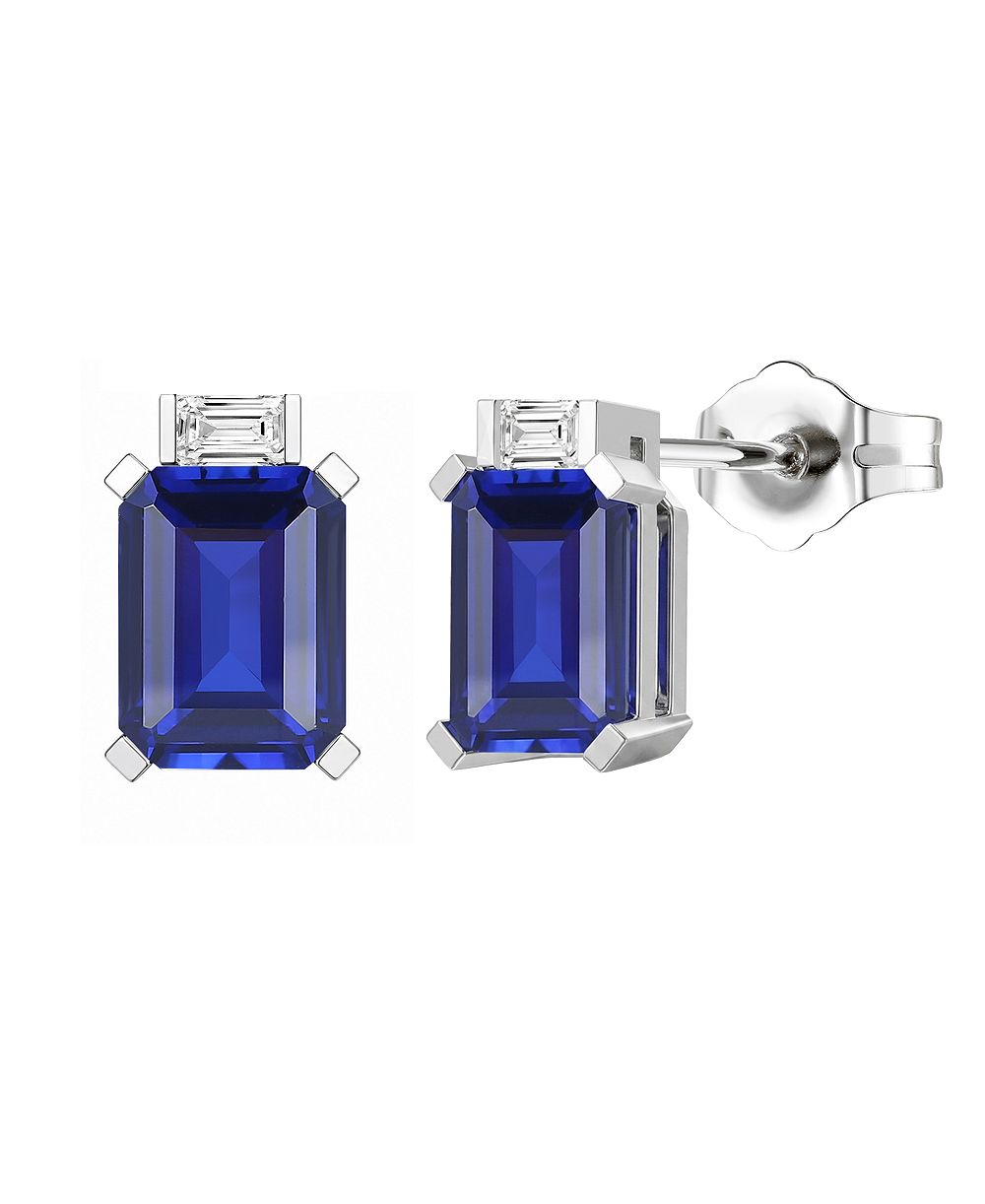 Macy's Lab-Grown Sapphire (2-1/3 ct. t.w.) & Lab-Grown White Sapphire (1/10 ct. t.w.) Earrings in Sterling Silver