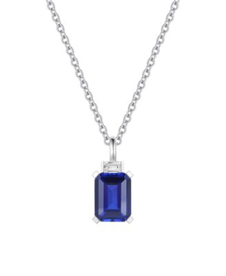 Macy's Lab-Grown Sapphire (1-3/4 ct. t.w.) & Lab-Grown White Sapphire (1/10 ct. t.w.) Pendant Necklace in Sterling Silver