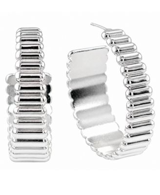 And Now This Fine Silver-Tone Plated Ribbed C Hoop Earrings