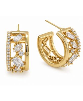 And Now This Cubic Zirconia Gold-Tone Plated Multi Stone Shape Hoop Earrings