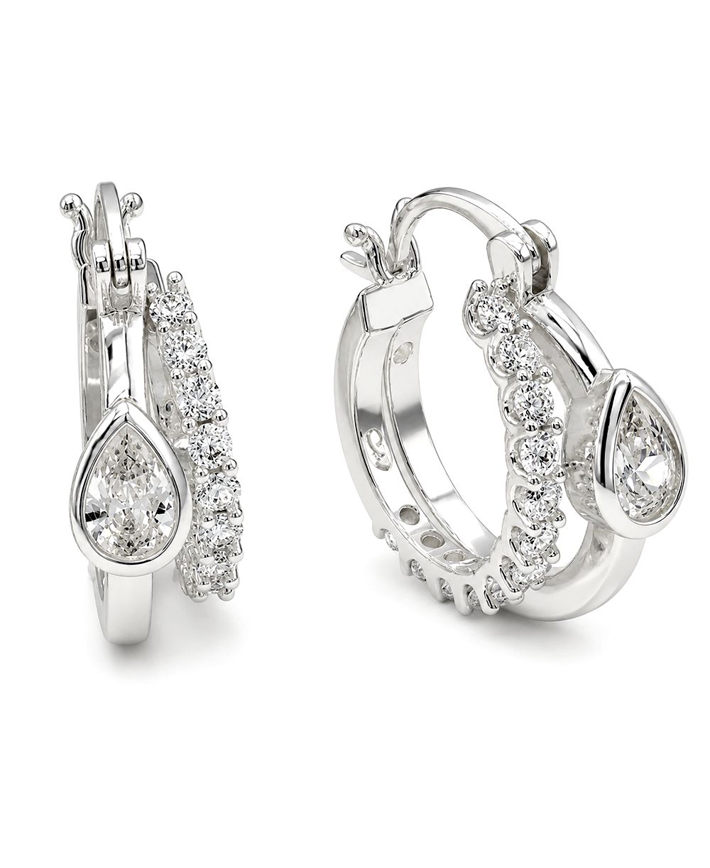 Серьги-кольца And Now This Cubic Zirconia Fine Silver-Tone Plated Double Hoop