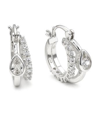 Серьги-кольца And Now This Cubic Zirconia Fine Silver-Tone Plated Double Hoop